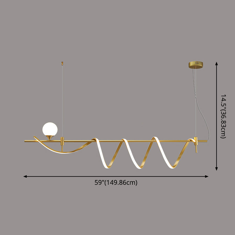 Gold Curves Island Light Fixture Simplicity LED Metal Pendant Light with Ball Shade Clearhalo 'Ceiling Lights' 'Island Lights' 'Lighting' 2628124