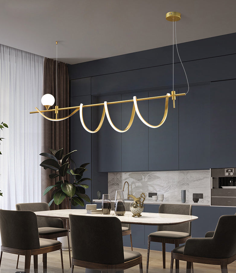 Gold Curves Island Light Fixture Simplicity LED Metal Pendant Light with Ball Shade Clearhalo 'Ceiling Lights' 'Island Lights' 'Lighting' 2628126