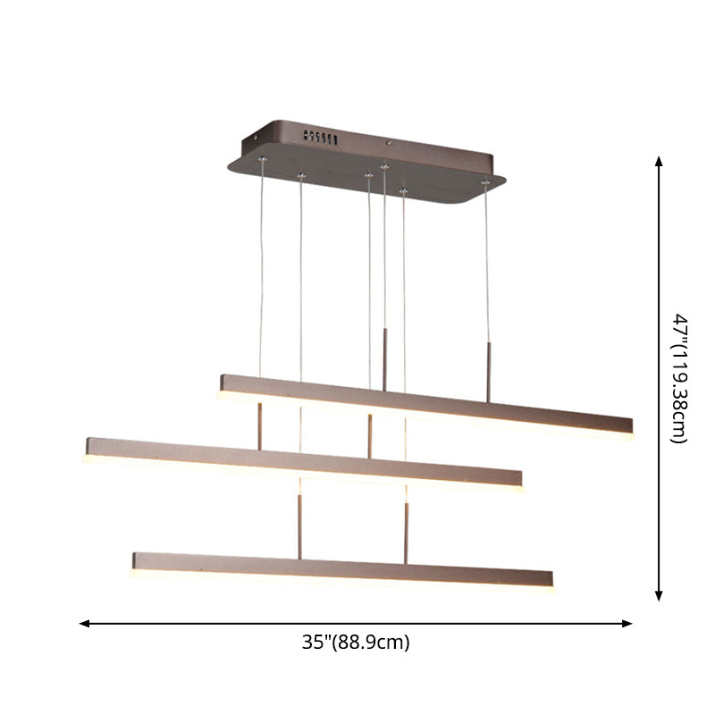 3-Tiered Linear Pendant Light Minimalist Acrylic Dining Room LED Island Light in Coffee Clearhalo 'Ceiling Lights' 'Island Lights' 'Lighting' 2628158