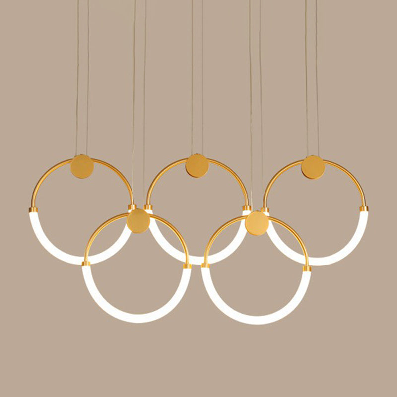 Minimalistic Ring Pendant Lighting Acrylic Living Room LED Island Ceiling Light in Gold 5 Gold Clearhalo 'Ceiling Lights' 'Island Lights' 'Lighting' 2628170