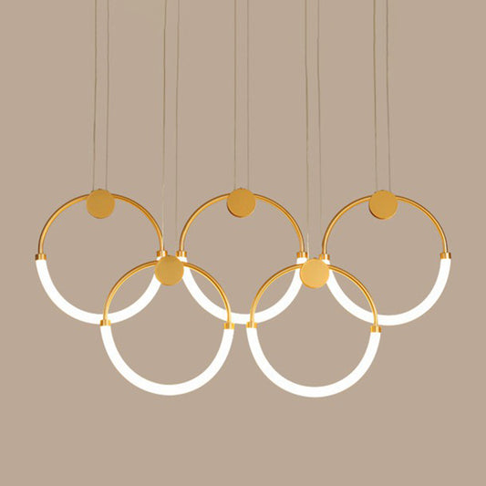 Minimalistic Ring Pendant Lighting Acrylic Living Room LED Island Ceiling Light in Gold 5 Gold Clearhalo 'Ceiling Lights' 'Island Lights' 'Lighting' 2628170