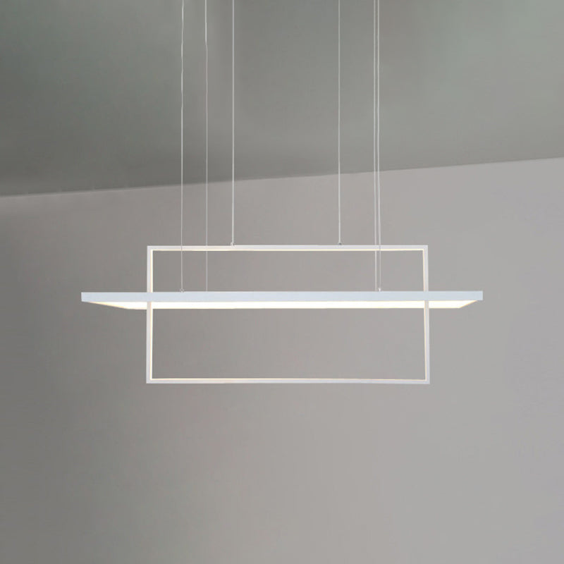 White Frame Rectangular Hanging Light Minimalism LED Acrylic Island Lighting Fixture 2 White Clearhalo 'Ceiling Lights' 'Island Lights' 'Lighting' 2628195
