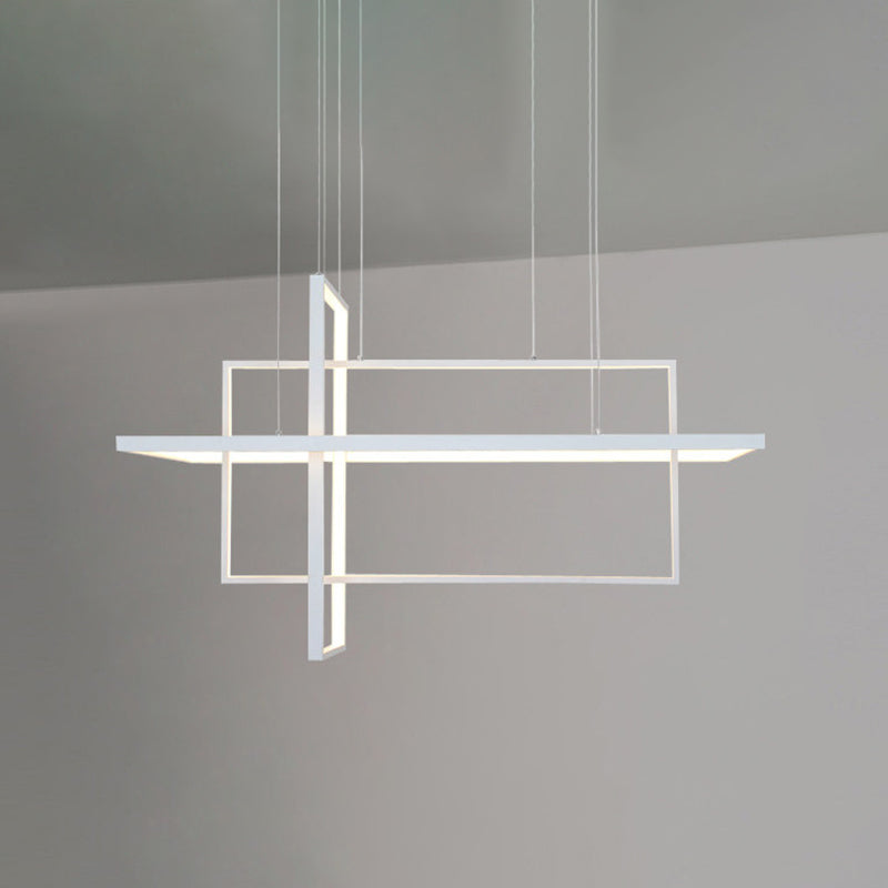 White Frame Rectangular Hanging Light Minimalism LED Acrylic Island Lighting Fixture 3 White Clearhalo 'Ceiling Lights' 'Island Lights' 'Lighting' 2628196