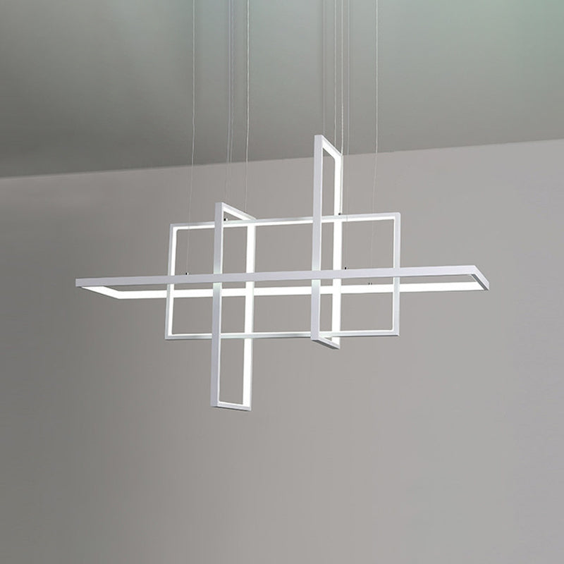White Frame Rectangular Hanging Light Minimalism LED Acrylic Island Lighting Fixture 4 White Clearhalo 'Ceiling Lights' 'Island Lights' 'Lighting' 2628198