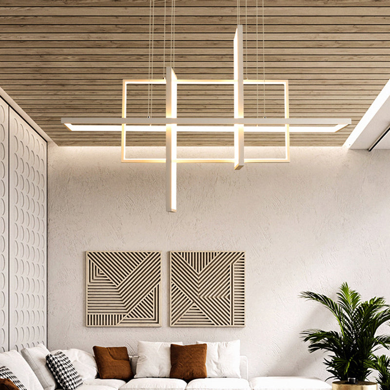 White Frame Rectangular Hanging Light Minimalism LED Acrylic Island Lighting Fixture Clearhalo 'Ceiling Lights' 'Island Lights' 'Lighting' 2628199