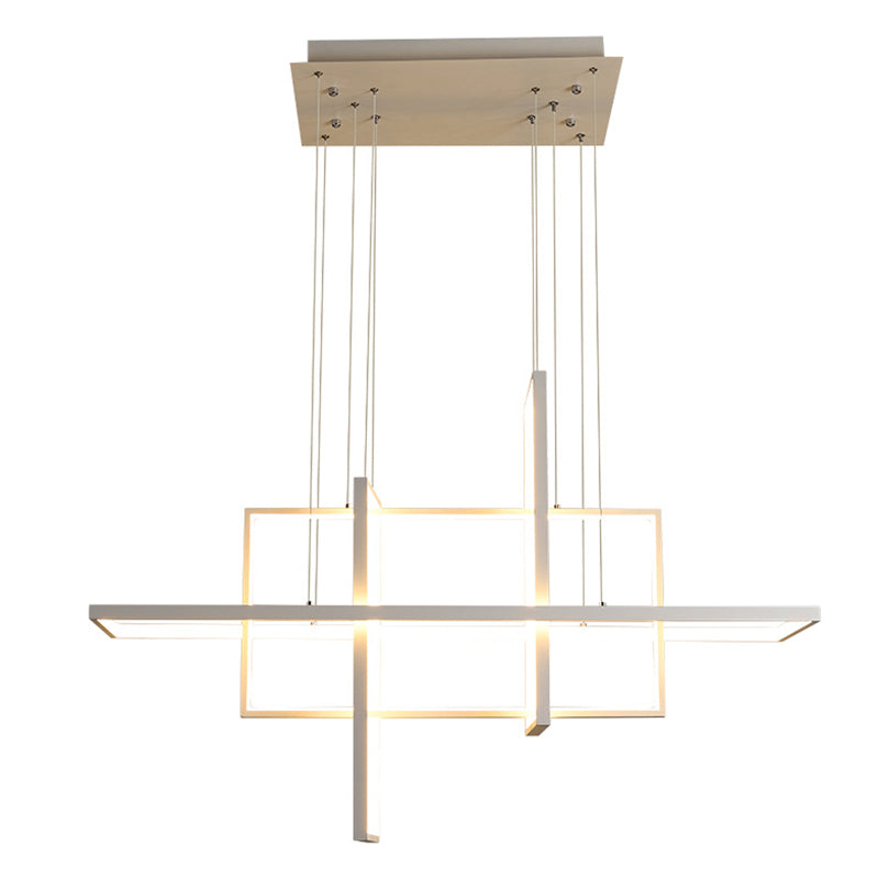 White Frame Rectangular Hanging Light Minimalism LED Acrylic Island Lighting Fixture Clearhalo 'Ceiling Lights' 'Island Lights' 'Lighting' 2628201