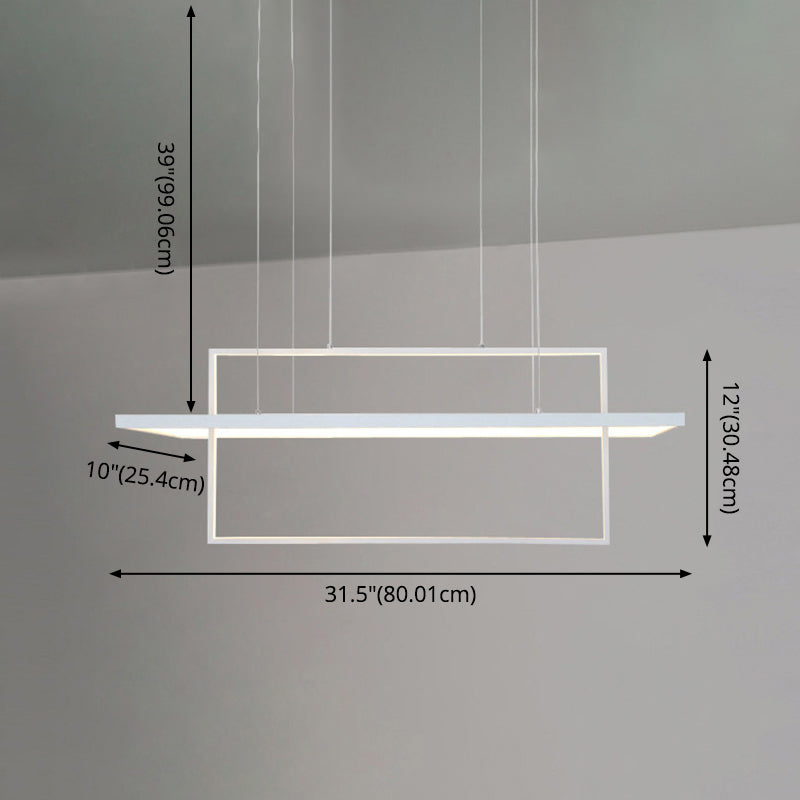 White Frame Rectangular Hanging Light Minimalism LED Acrylic Island Lighting Fixture Clearhalo 'Ceiling Lights' 'Island Lights' 'Lighting' 2628202
