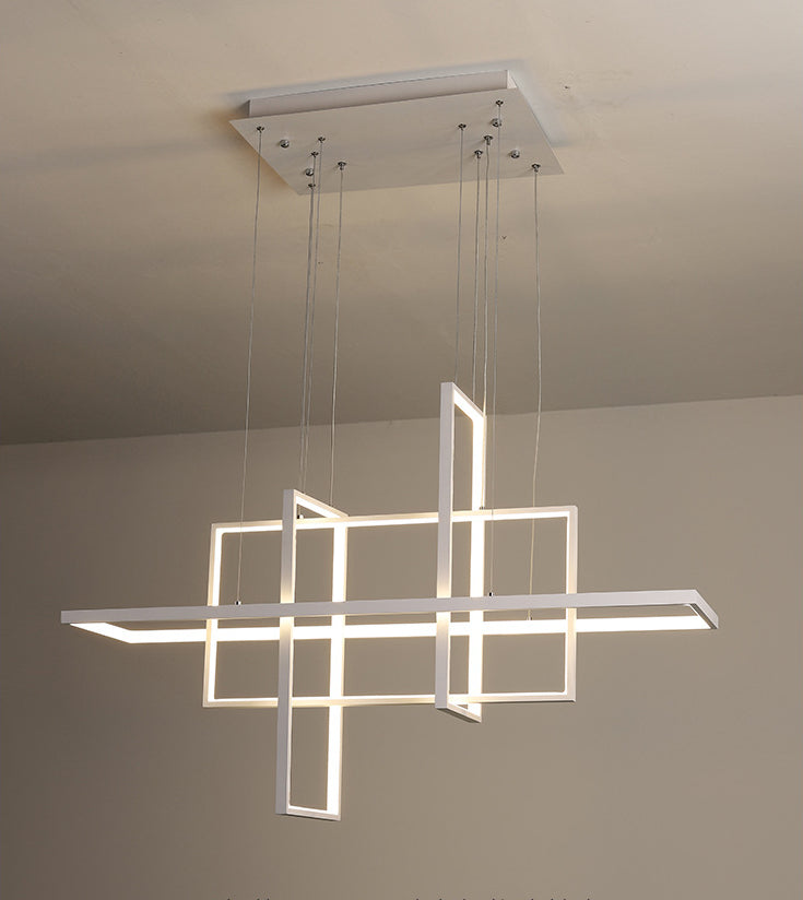 White Frame Rectangular Hanging Light Minimalism LED Acrylic Island Lighting Fixture Clearhalo 'Ceiling Lights' 'Island Lights' 'Lighting' 2628205