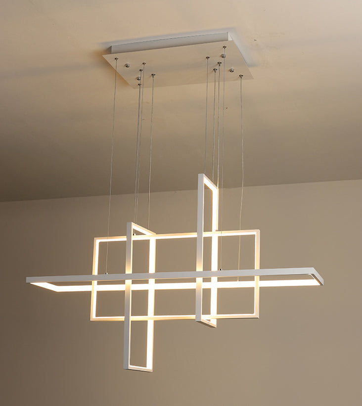 White Frame Rectangular Hanging Light Minimalism LED Acrylic Island Lighting Fixture Clearhalo 'Ceiling Lights' 'Island Lights' 'Lighting' 2628206