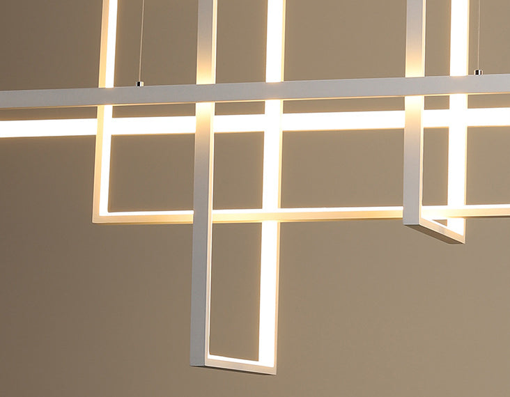 White Frame Rectangular Hanging Light Minimalism LED Acrylic Island Lighting Fixture Clearhalo 'Ceiling Lights' 'Island Lights' 'Lighting' 2628207