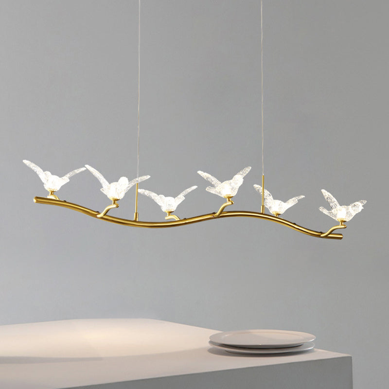 Gold Finish Twig Pendant Lamp Artistic Simple Acrylic LED Island Light with Bird Decor Clearhalo 'Ceiling Lights' 'Island Lights' 'Lighting' 2628210
