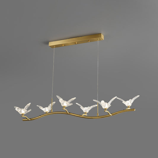 Gold Finish Twig Pendant Lamp Artistic Simple Acrylic LED Island Light with Bird Decor 6 Gold Clearhalo 'Ceiling Lights' 'Island Lights' 'Lighting' 2628211