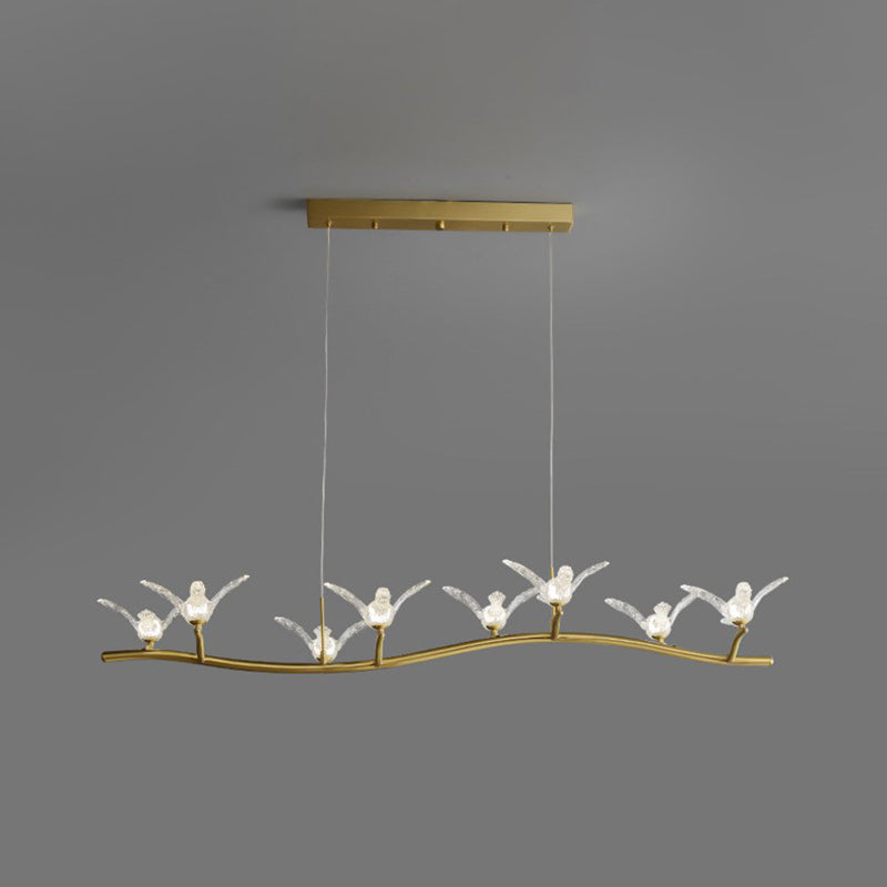 Gold Finish Twig Pendant Lamp Artistic Simple Acrylic LED Island Light with Bird Decor 8 Gold Clearhalo 'Ceiling Lights' 'Island Lights' 'Lighting' 2628212