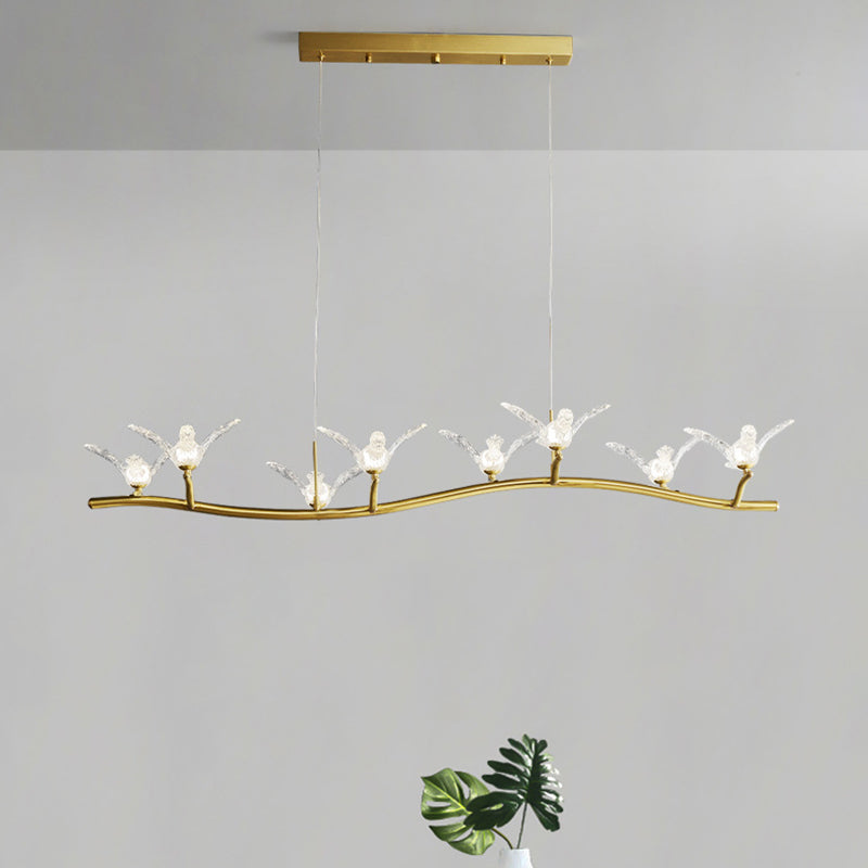 Gold Finish Twig Pendant Lamp Artistic Simple Acrylic LED Island Light with Bird Decor Clearhalo 'Ceiling Lights' 'Island Lights' 'Lighting' 2628213