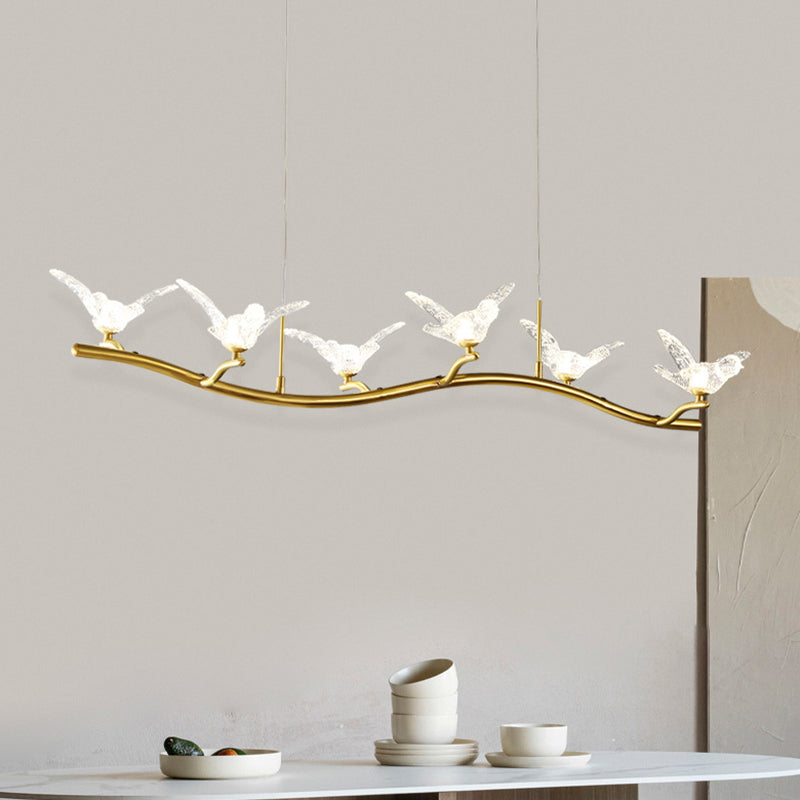 Gold Finish Twig Pendant Lamp Artistic Simple Acrylic LED Island Light with Bird Decor Clearhalo 'Ceiling Lights' 'Island Lights' 'Lighting' 2628214