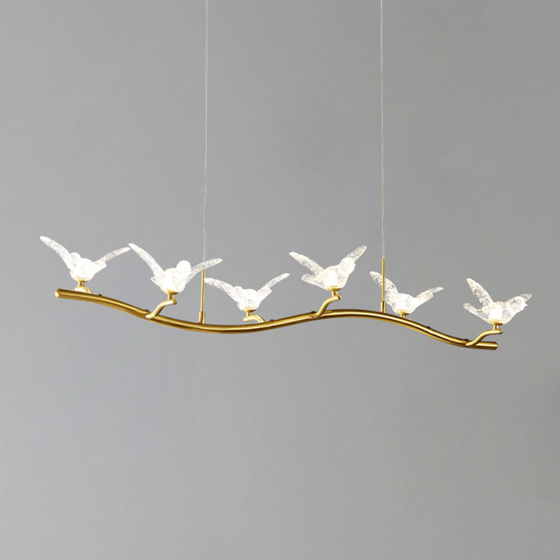 Gold Finish Twig Pendant Lamp Artistic Simple Acrylic LED Island Light with Bird Decor Clearhalo 'Ceiling Lights' 'Island Lights' 'Lighting' 2628216