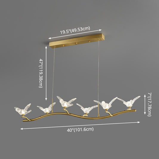 Gold Finish Twig Pendant Lamp Artistic Simple Acrylic LED Island Light with Bird Decor Clearhalo 'Ceiling Lights' 'Island Lights' 'Lighting' 2628217