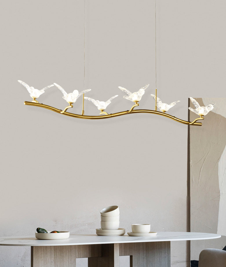 Gold Finish Twig Pendant Lamp Artistic Simple Acrylic LED Island Light with Bird Decor Clearhalo 'Ceiling Lights' 'Island Lights' 'Lighting' 2628219