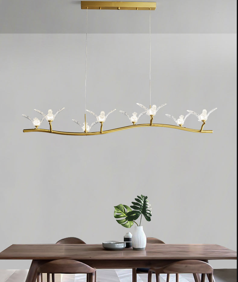 Gold Finish Twig Pendant Lamp Artistic Simple Acrylic LED Island Light with Bird Decor Clearhalo 'Ceiling Lights' 'Island Lights' 'Lighting' 2628220