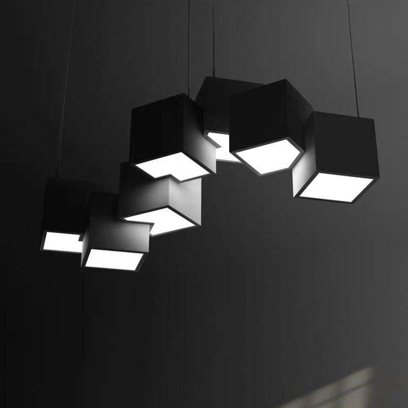 Modern Cubic LED Island Light Fixture Metallic Living Room Geometric Pendant Light Black 25.5" Clearhalo 'Ceiling Lights' 'Island Lights' 'Lighting' 2628221
