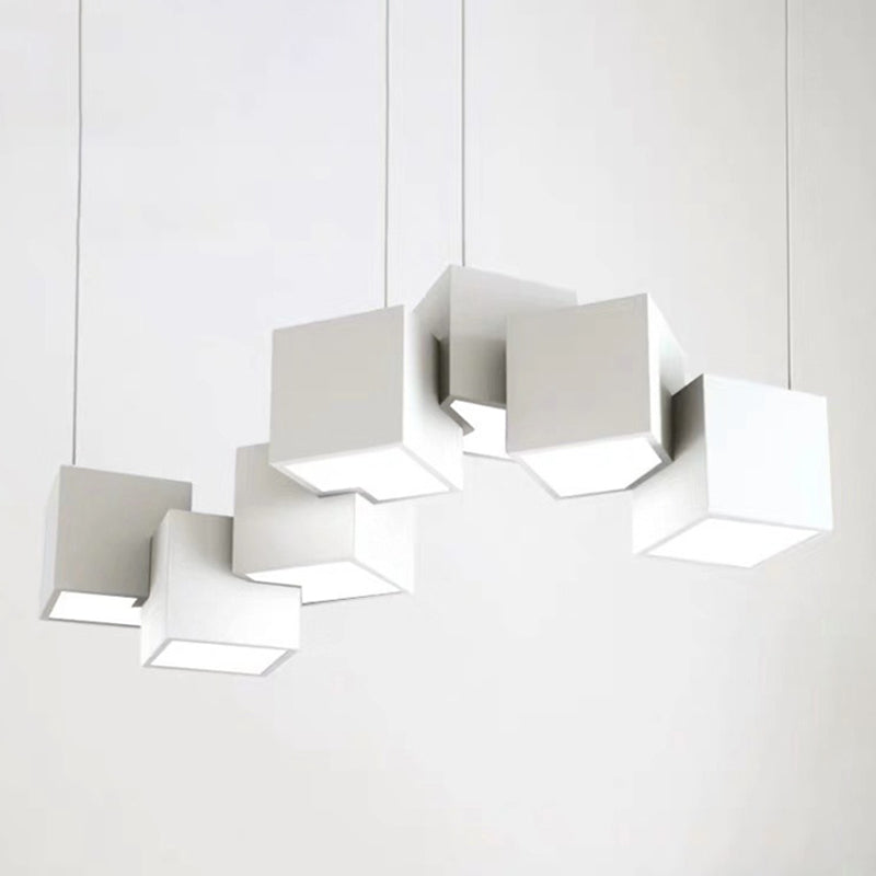 Modern Cubic LED Island Light Fixture Metallic Living Room Geometric Pendant Light White 25.5" Clearhalo 'Ceiling Lights' 'Island Lights' 'Lighting' 2628222