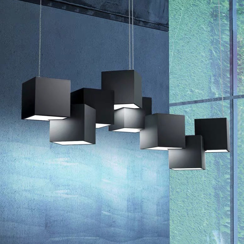 Modern Cubic LED Island Light Fixture Metallic Living Room Geometric Pendant Light Black 29.5" Clearhalo 'Ceiling Lights' 'Island Lights' 'Lighting' 2628223