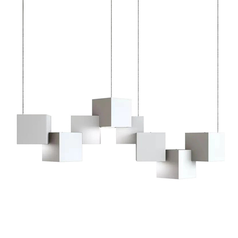 Modern Cubic LED Island Light Fixture Metallic Living Room Geometric Pendant Light White 29.5" Clearhalo 'Ceiling Lights' 'Island Lights' 'Lighting' 2628224