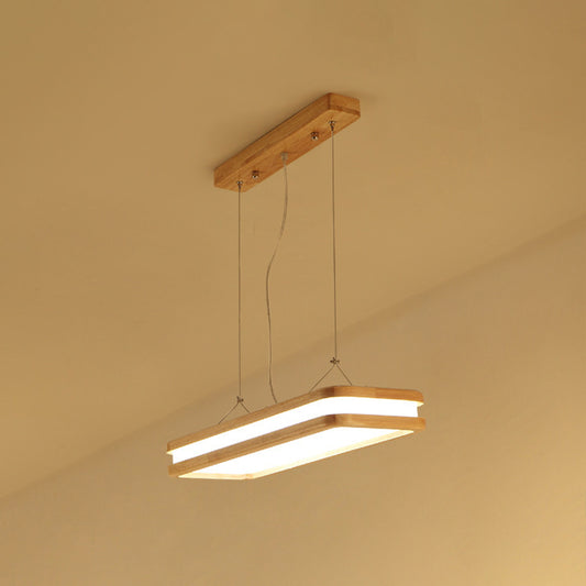 Wood Rectangular Hanging Island Lamp Minimalist LED Acrylic Ceiling Suspension Lamp for Dinner Wood 23.5" Clearhalo 'Ceiling Lights' 'Island Lights' 'Lighting' 2628234