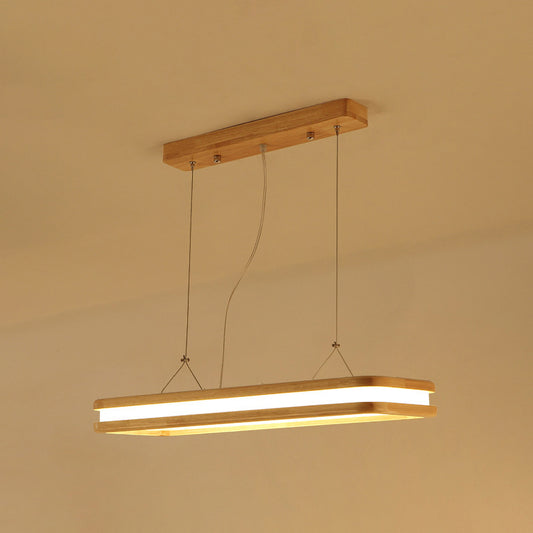 Wood Rectangular Hanging Island Lamp Minimalist LED Acrylic Ceiling Suspension Lamp for Dinner Wood 35.5" Clearhalo 'Ceiling Lights' 'Island Lights' 'Lighting' 2628235