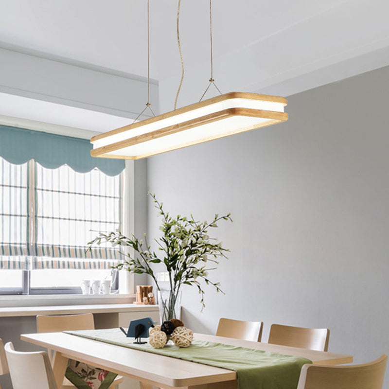 Wood Rectangular Hanging Island Lamp Minimalist LED Acrylic Ceiling Suspension Lamp for Dinner Clearhalo 'Ceiling Lights' 'Island Lights' 'Lighting' 2628239