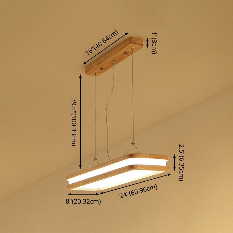 Wood Rectangular Hanging Island Lamp Minimalist LED Acrylic Ceiling Suspension Lamp for Dinner Clearhalo 'Ceiling Lights' 'Island Lights' 'Lighting' 2628241