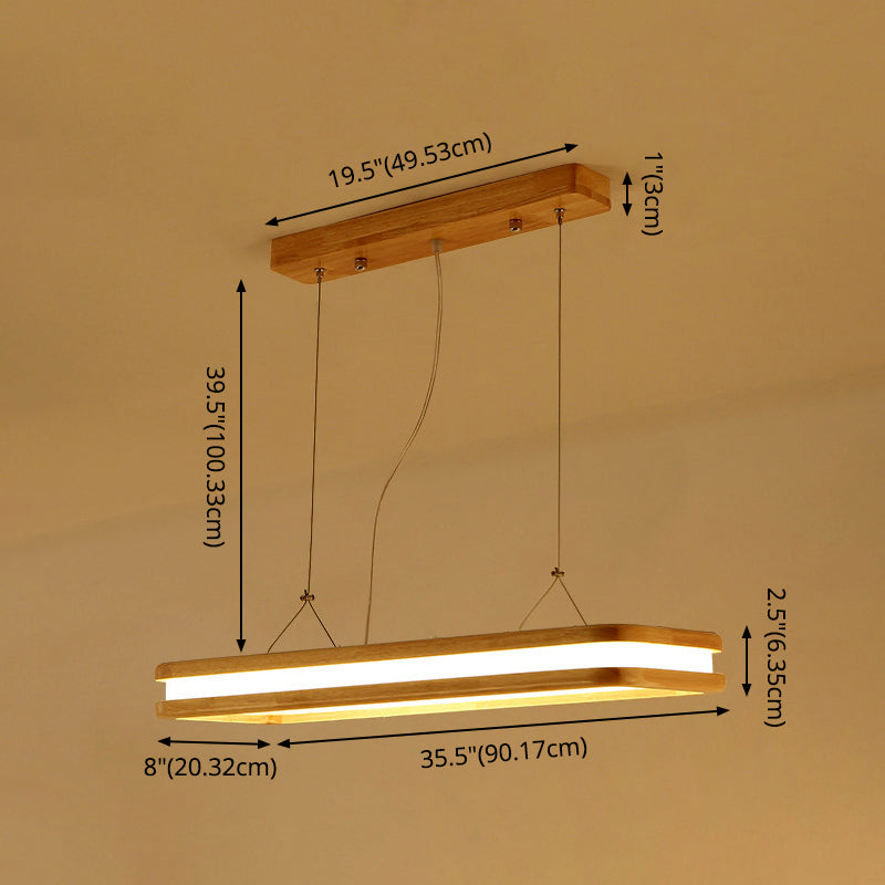 Wood Rectangular Hanging Island Lamp Minimalist LED Acrylic Ceiling Suspension Lamp for Dinner Clearhalo 'Ceiling Lights' 'Island Lights' 'Lighting' 2628242
