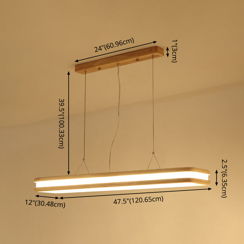 Wood Rectangular Hanging Island Lamp Minimalist LED Acrylic Ceiling Suspension Lamp for Dinner Clearhalo 'Ceiling Lights' 'Island Lights' 'Lighting' 2628243