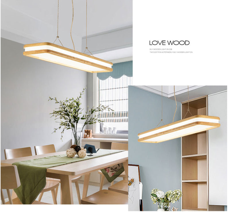 Wood Rectangular Hanging Island Lamp Minimalist LED Acrylic Ceiling Suspension Lamp for Dinner Clearhalo 'Ceiling Lights' 'Island Lights' 'Lighting' 2628246