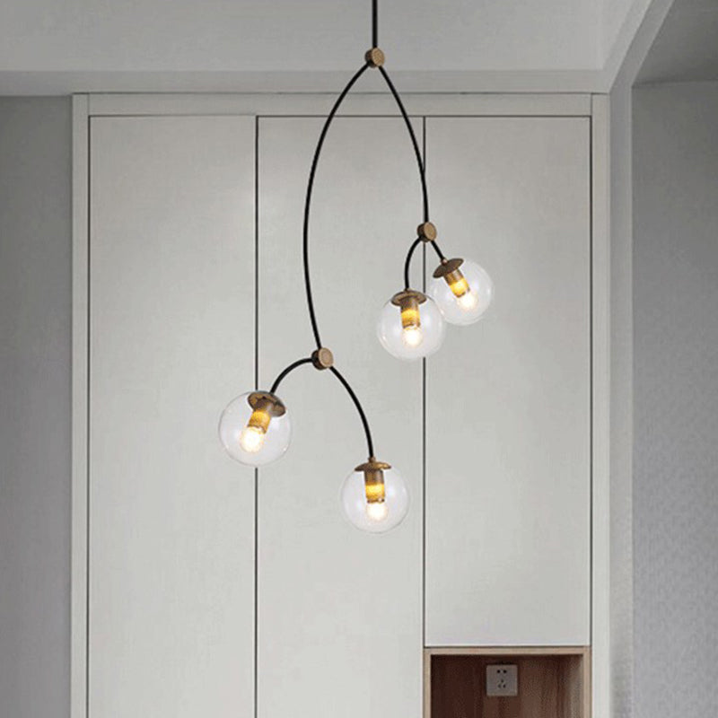 Black-Gold Molecular Suspension Lighting Minimalist Metal Island Light with Ball Glass Shade 4 Black-Gold Clear Clearhalo 'Ceiling Lights' 'Island Lights' 'Lighting' 2628263