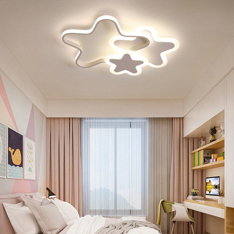 Nordic Style Metal Flush Mount Ceiling Lamp Cartoon Shape LED Flush Mount Lighting for Kids Bedroom White Star Clearhalo 'Ceiling Lights' 'Close To Ceiling Lights' 'Lighting' 2628381