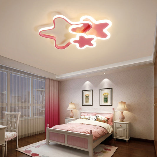 Nordic Style Metal Flush Mount Ceiling Lamp Cartoon Shape LED Flush Mount Lighting for Kids Bedroom Pink Star Clearhalo 'Ceiling Lights' 'Close To Ceiling Lights' 'Lighting' 2628382