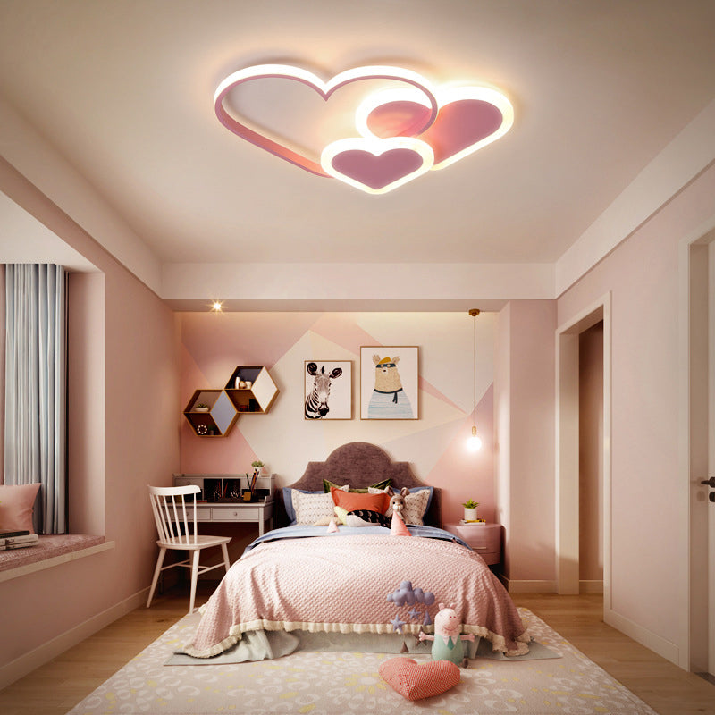 Nordic Style Metal Flush Mount Ceiling Lamp Cartoon Shape LED Flush Mount Lighting for Kids Bedroom Pink Loving Heart Clearhalo 'Ceiling Lights' 'Close To Ceiling Lights' 'Lighting' 2628386