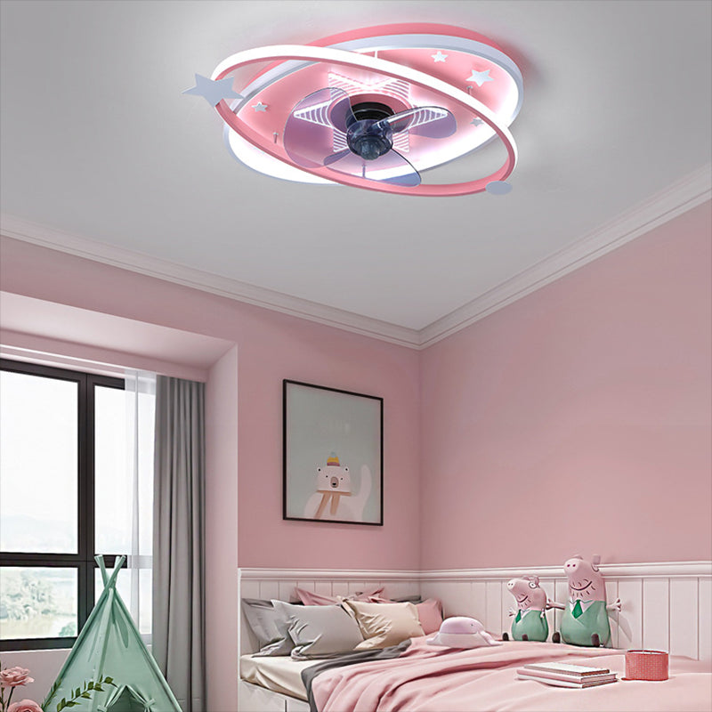 Nordic Metal Flush Mount Ceiling Fan Light Fixture Saturn Flush Mount Spotlight with Fan for Kids Bedroom Clearhalo 'Ceiling Fans with Lights' 'Ceiling Fans' Lighting' 2628396