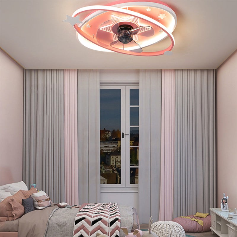Nordic Metal Flush Mount Ceiling Fan Light Fixture Saturn Flush Mount Spotlight with Fan for Kids Bedroom Clearhalo 'Ceiling Fans with Lights' 'Ceiling Fans' Lighting' 2628397