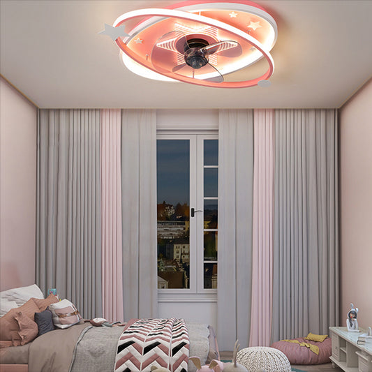 Lampada a ventola del soffitto a sfiollo in metallo nordico Spotlight a filo saturno con ventola per la camera da letto per bambini