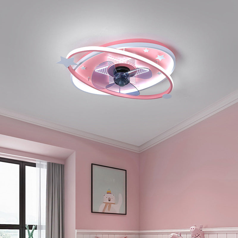 Nordic Metal Flush Mount Ceiling Fan Light Fixture Saturn Flush Mount Spotlight with Fan for Kids Bedroom Clearhalo 'Ceiling Fans with Lights' 'Ceiling Fans' Lighting' 2628398