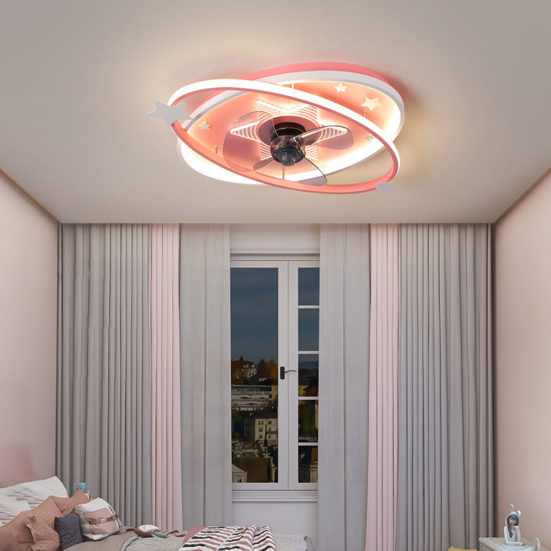 Nordic Metal Flush Mount Ceiling Fan Light Fixture Saturn Flush Mount Spotlight with Fan for Kids Bedroom Clearhalo 'Ceiling Fans with Lights' 'Ceiling Fans' Lighting' 2628399