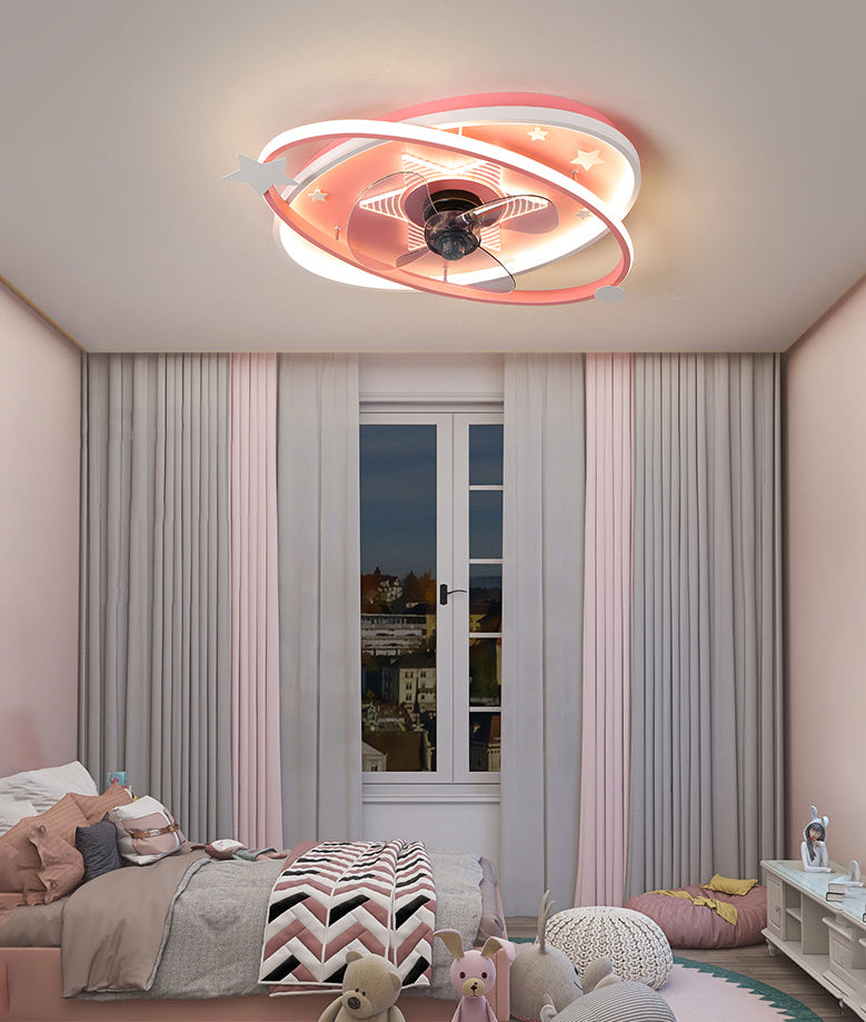 Nordic Metal Flush Mount Ceiling Fan Light Fixture Saturn Flush Mount Spotlight with Fan for Kids Bedroom Clearhalo 'Ceiling Fans with Lights' 'Ceiling Fans' Lighting' 2628403