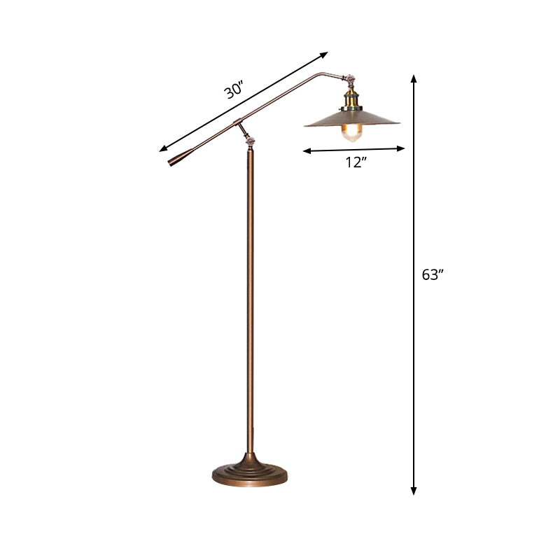 Flared Shade Floor Lamp Antique Stylish Metal 1 Head Living Room Standing Light with Adjustable Arm in Bronze Clearhalo 'Floor Lamps' 'Lamps' Lighting' 262843
