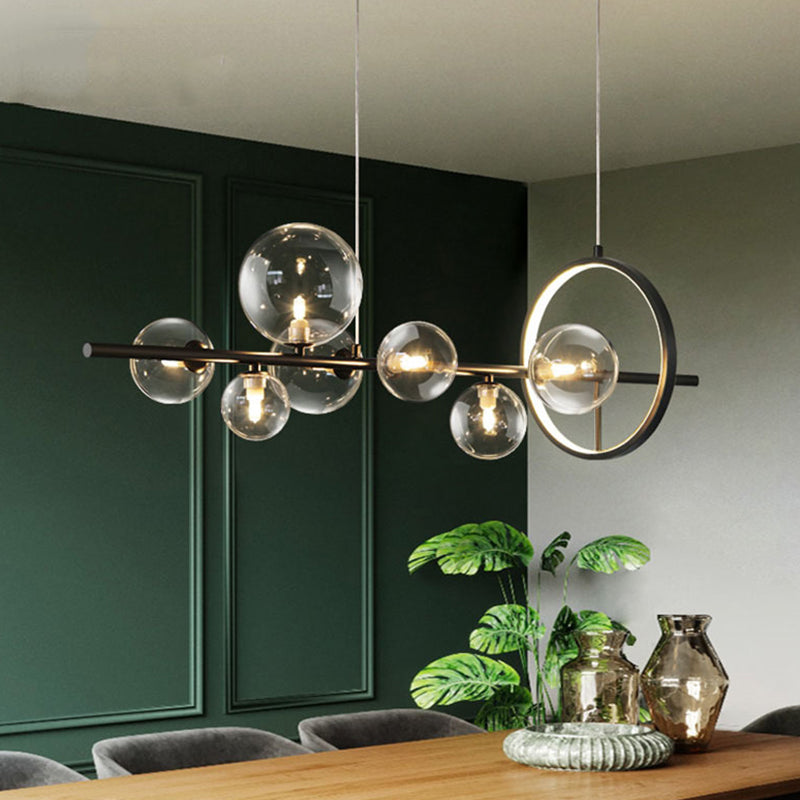 Modern Black Island Pendant Lighting Spherical Clear Glass Island Ceiling Light for Dining Table Clearhalo 'Ceiling Lights' 'Island Lights' 'Lighting' 2628480