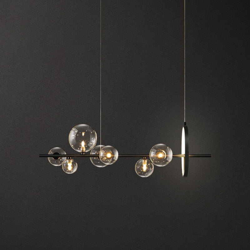 Modern Black Island Pendant Lighting Spherical Clear Glass Island Ceiling Light for Dining Table Black 35.5" Clearhalo 'Ceiling Lights' 'Island Lights' 'Lighting' 2628482