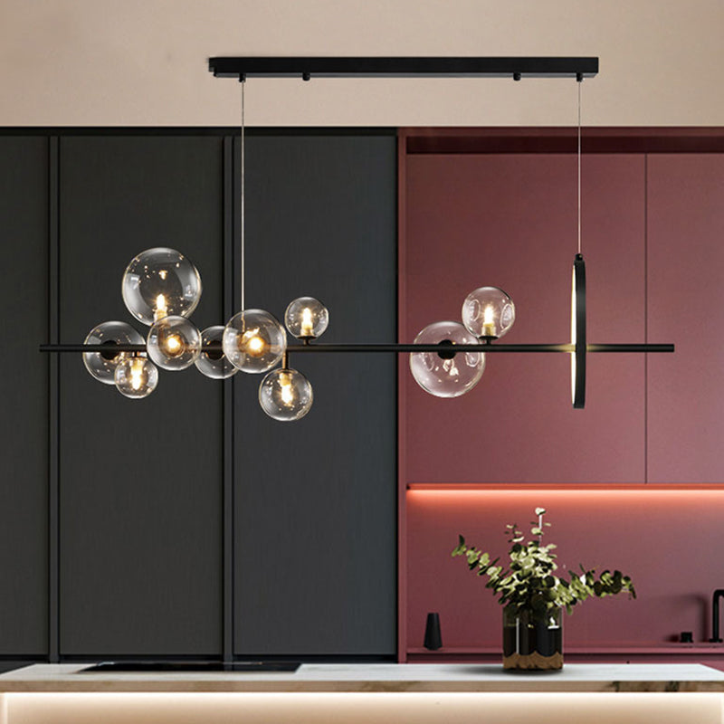 Modern Black Island Pendant Lighting Spherical Clear Glass Island Ceiling Light for Dining Table Clearhalo 'Ceiling Lights' 'Island Lights' 'Lighting' 2628483