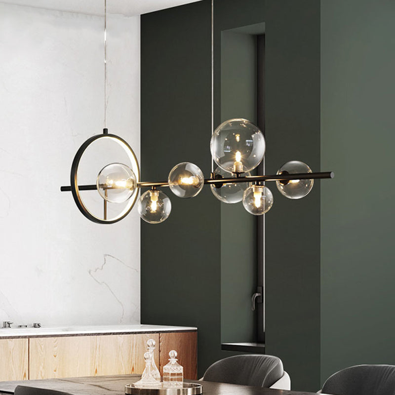 Modern Black Island Pendant Lighting Spherical Clear Glass Island Ceiling Light for Dining Table Clearhalo 'Ceiling Lights' 'Island Lights' 'Lighting' 2628485