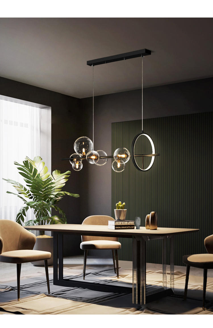 Modern Black Island Pendant Lighting Spherical Clear Glass Island Ceiling Light for Dining Table Clearhalo 'Ceiling Lights' 'Island Lights' 'Lighting' 2628490
